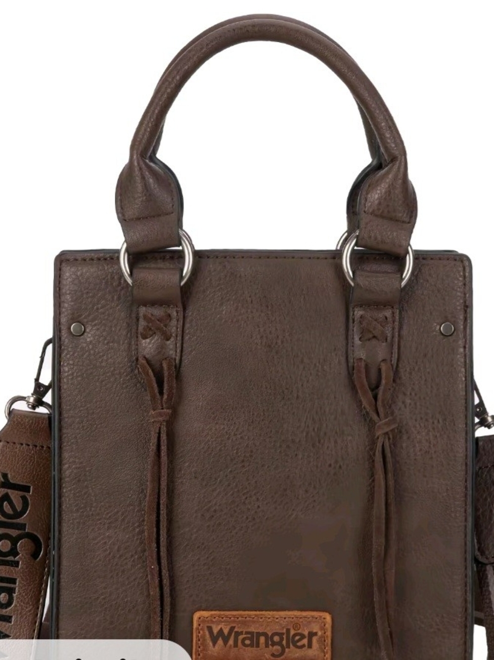 Wrangler Dark Brown Leather Messenger Bag with Top Handles